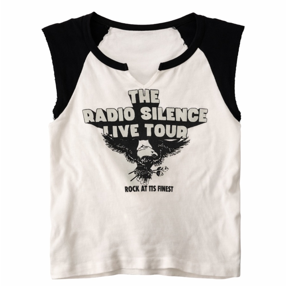 Vintage Inspired Radio Silence Graphic Muscle Tee Y2K Rock Chic
